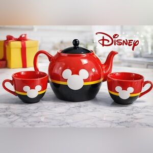 Disney Mickey Mouse Teapot & 2 Cups Tea Set Red Black Yellow ☕🐭